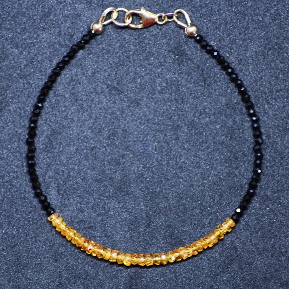 Handmade Natural Spinel, Mandarin Orange Garnet Bracelet 14K Gold Filled, 7" - Picture 5 of 6